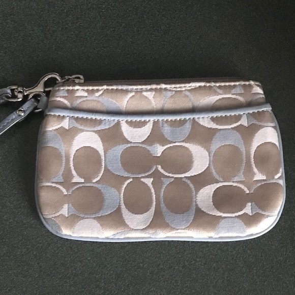 Coach Blue/Tan Canvas Leather Wristlet Mini Pouch - Picture 3 of 15